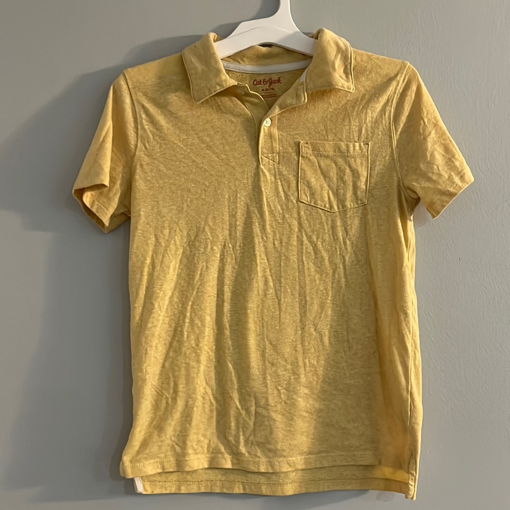 Adorable Kids Pale Yellow Heathered Polo T-Shirt (Size Medium 7-8)